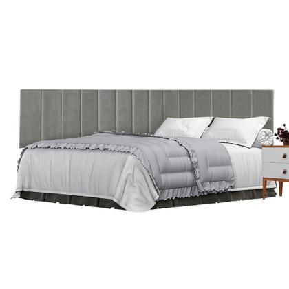 Imagem de Conjunto de Cabeceira Viuva Solteirão Palito Suspensa com Proteção Lateral - 128 CM - Cinza material sintético