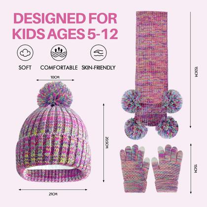 Imagem de Conjunto de cachecol e gorro de inverno para crianças de 5 a 12 anos