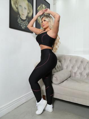 Conjunto de Calça Legging Top de Academia Feminina Cintura Alta
