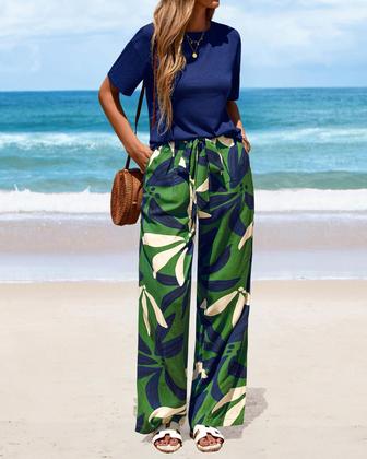 Imagem de Conjunto de calças femininas PRETTYGARDEN, verão 2025, floral, verde militar