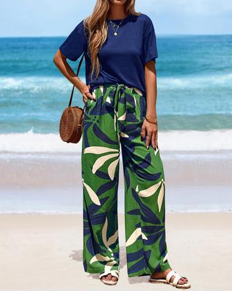 Imagem de Conjunto de calças femininas PRETTYGARDEN, verão 2025, floral, verde militar