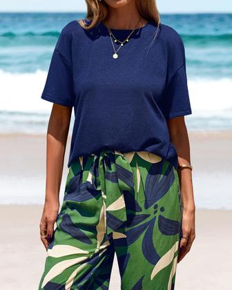 Imagem de Conjunto de calças femininas PRETTYGARDEN, verão 2025, floral, verde militar