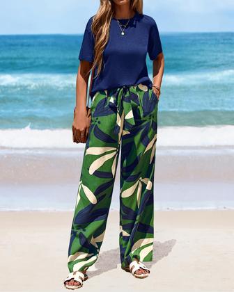 Imagem de Conjunto de calças femininas PRETTYGARDEN, verão 2025, floral, verde militar