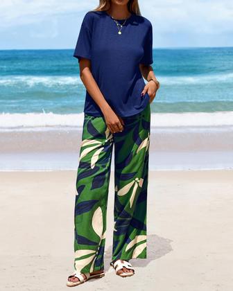 Imagem de Conjunto de calças femininas PRETTYGARDEN, verão 2025, floral, verde militar