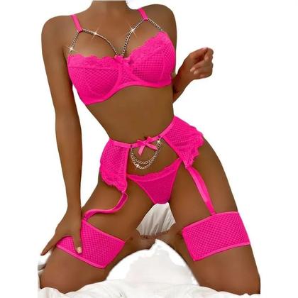 Imagem de Conjunto de Calcinha e Sutiã de Renda com Bojo - Lingerie Feminina