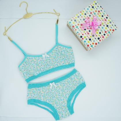 Imagem de Conjunto de calcinha e top infantil/juvenil, de 6 a 11 anos, algodão e rendinha