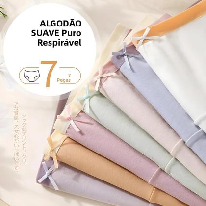 Imagem de Conjunto De Calcinhas De Algodão Respirável Para Mulheres Com Laço Fofo, Cuecas De Cintura Baixa,