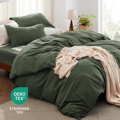 Imagem de Conjunto de Cama Bedsure King Size - Capa de Edredom e Lençol com Elástico - Cor Oliva