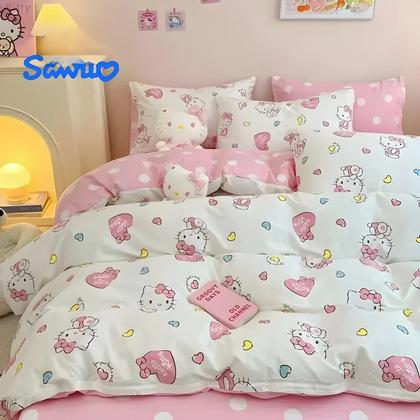 Imagem de Conjunto De Cama De 4 Peças Com Tema De Hello Kitty, Estilo Anime, Em Microfibra Macia, Com Capa De