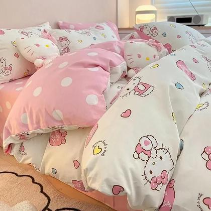 Imagem de Conjunto De Cama De 4 Peças Com Tema De Hello Kitty, Estilo Anime, Em Microfibra Macia, Com Capa De