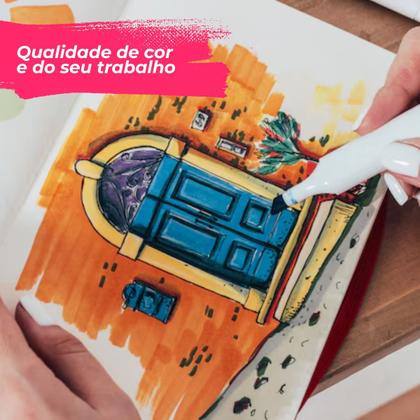 Imagem de Conjunto De Canetas Marcador Permanente Ponta Dupla Escolar Kit 120 Cores Pincel Colorido Desenho
