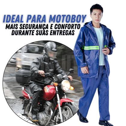 Imagem de Conjunto de Capa de Chuva para Motoboy com Capuz de Proteção Facial e Faixa Refletiva Impermeável