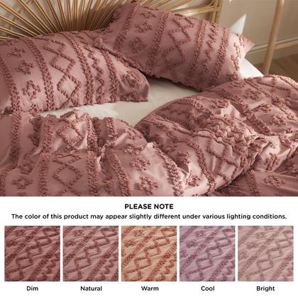 Imagem de Conjunto de Capa de Edredom Bedsure Boho Queen Size - Rosa Escuro