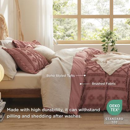 Imagem de Conjunto de Capa de Edredom Bedsure Boho Queen Size - Rosa Escuro