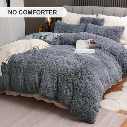 Imagem de Conjunto de Capa de Edredom BLEUM CADE Fluffy Plush Twin Size Cinza Escuro