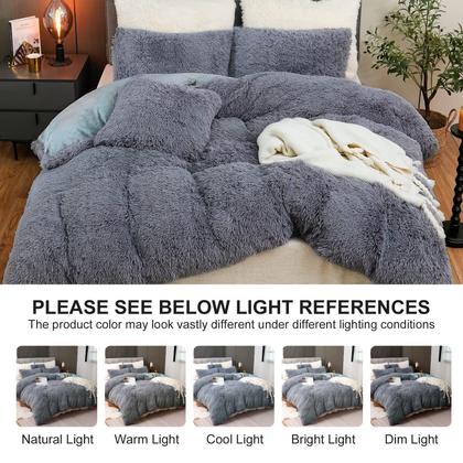 Imagem de Conjunto de Capa de Edredom BLEUM CADE Fluffy Plush Twin Size Cinza Escuro