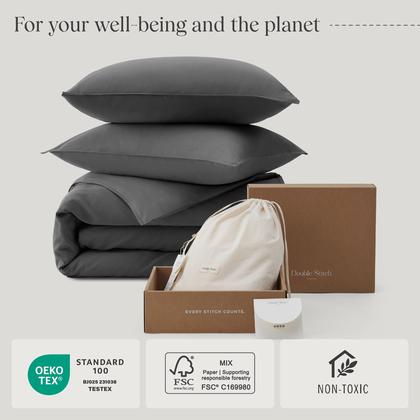 Imagem de Conjunto de capa de edredom de algodão de ponto duplo Tencel King Size Ash Black