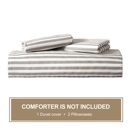 Imagem de Conjunto de capa de edredom JELLYMONI 100% algodão listrado branco/cinza Twin