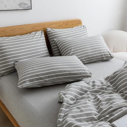 Imagem de Conjunto de capa de edredom JELLYMONI totalmente cinza de algodão com listras brancas