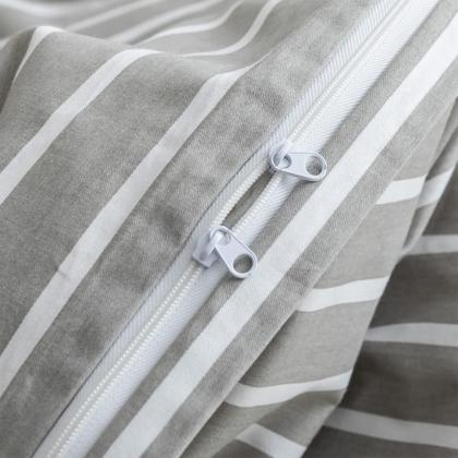 Imagem de Conjunto de capa de edredom JELLYMONI totalmente cinza de algodão com listras brancas