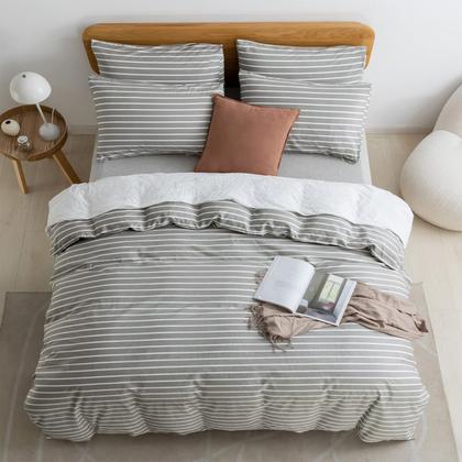 Imagem de Conjunto de capa de edredom JELLYMONI totalmente cinza de algodão com listras brancas