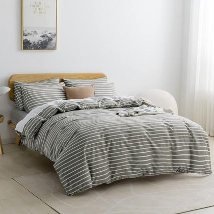 Imagem de Conjunto de capa de edredom JELLYMONI totalmente cinza de algodão com listras brancas