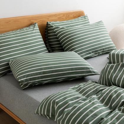 Imagem de Conjunto de capa de edredom JELLYMONI totalmente verde de algodão com listras brancas