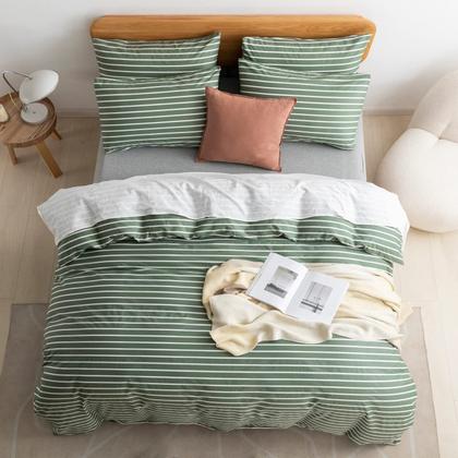 Imagem de Conjunto de capa de edredom JELLYMONI totalmente verde de algodão com listras brancas