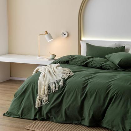 Imagem de Conjunto de capa de edredom JIYUAN 100% algodão lavado, queen size, verde