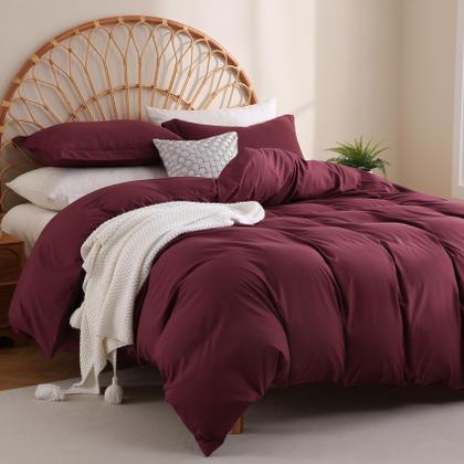 Imagem de Conjunto de capa de edredom JSD Burgundy Full Size com fronhas