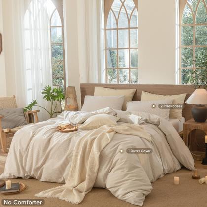 Imagem de Conjunto de capa de edredom MooMee 100% algodão lavado, linho, tamanho completo