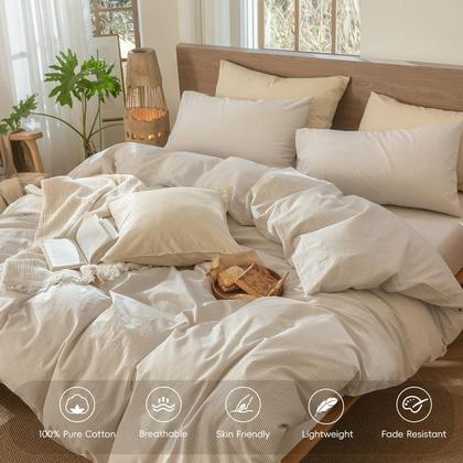 Imagem de Conjunto de capa de edredom MooMee 100% algodão lavado, linho, tamanho completo