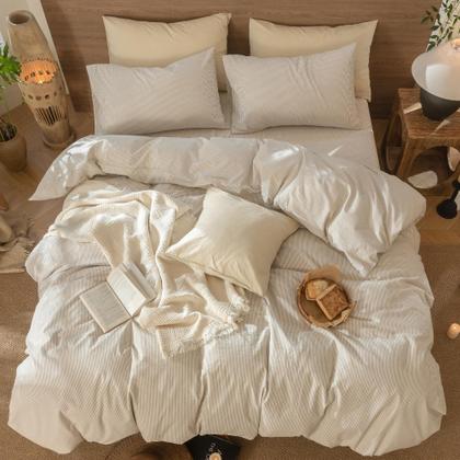 Imagem de Conjunto de capa de edredom MooMee 100% algodão lavado, linho, tamanho completo