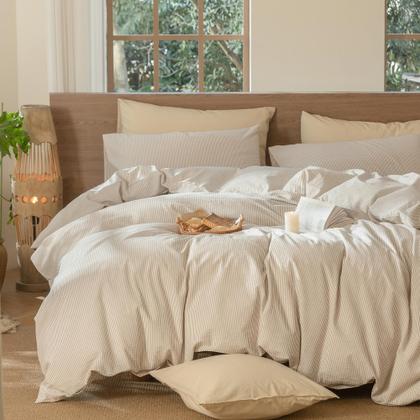 Imagem de Conjunto de capa de edredom MooMee 100% algodão lavado, linho, tamanho completo