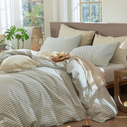 Imagem de Conjunto de capa de edredom MooMee 100% algodão lavado Twin (verde sálvia)