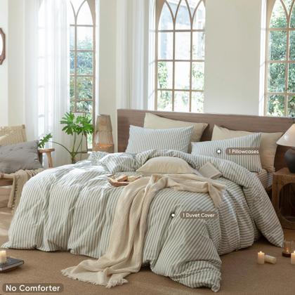 Imagem de Conjunto de capa de edredom MooMee 100% algodão lavado Twin (verde sálvia)