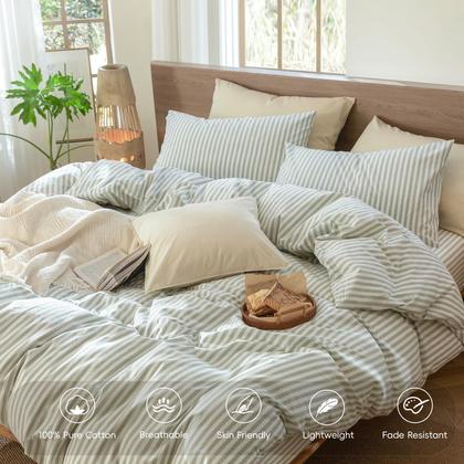 Imagem de Conjunto de capa de edredom MooMee 100% algodão lavado Twin (verde sálvia)