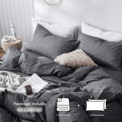 Imagem de Conjunto de capa de edredom MooMee Bedding 100% algodão lavado e linho Queen