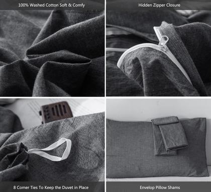 Imagem de Conjunto de capa de edredom MooMee Bedding 100% algodão lavado e linho Queen