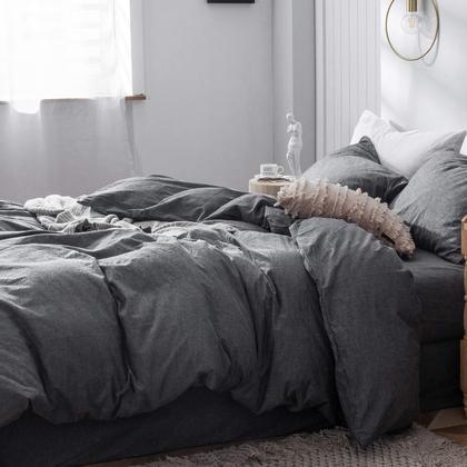 Imagem de Conjunto de capa de edredom MooMee Bedding 100% algodão lavado e linho Queen