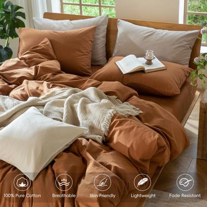 Imagem de Conjunto de capa de edredom MooMee Bedding 100% algodão lavado Queen