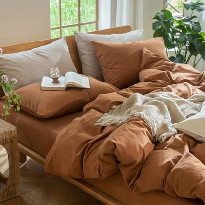 Imagem de Conjunto de capa de edredom MooMee Bedding 100% algodão lavado Queen