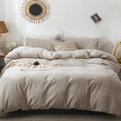 Imagem de Conjunto de capa de edredom MooMee Bedding 100% lavado, algodão, linho, cinza