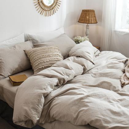 Imagem de Conjunto de capa de edredom MooMee Bedding 100% lavado, algodão, linho, cinza