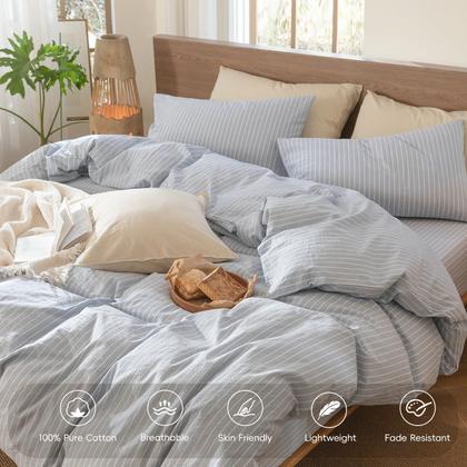 Imagem de Conjunto de capa de edredom MooMee listrado 100% algodão lavado king size