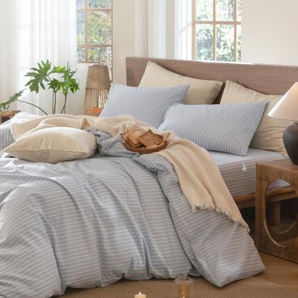 Imagem de Conjunto de capa de edredom MooMee listrado 100% algodão lavado king size