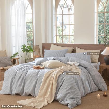 Imagem de Conjunto de capa de edredom MooMee listrado 100% algodão lavado king size