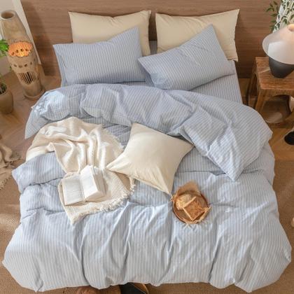 Imagem de Conjunto de capa de edredom MooMee listrado 100% algodão lavado king size