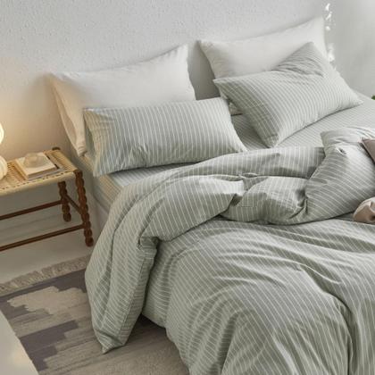 Imagem de Conjunto de capa de edredom MooMee listrado 100% algodão lavado King