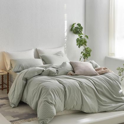 Imagem de Conjunto de capa de edredom MooMee listrado 100% algodão lavado King